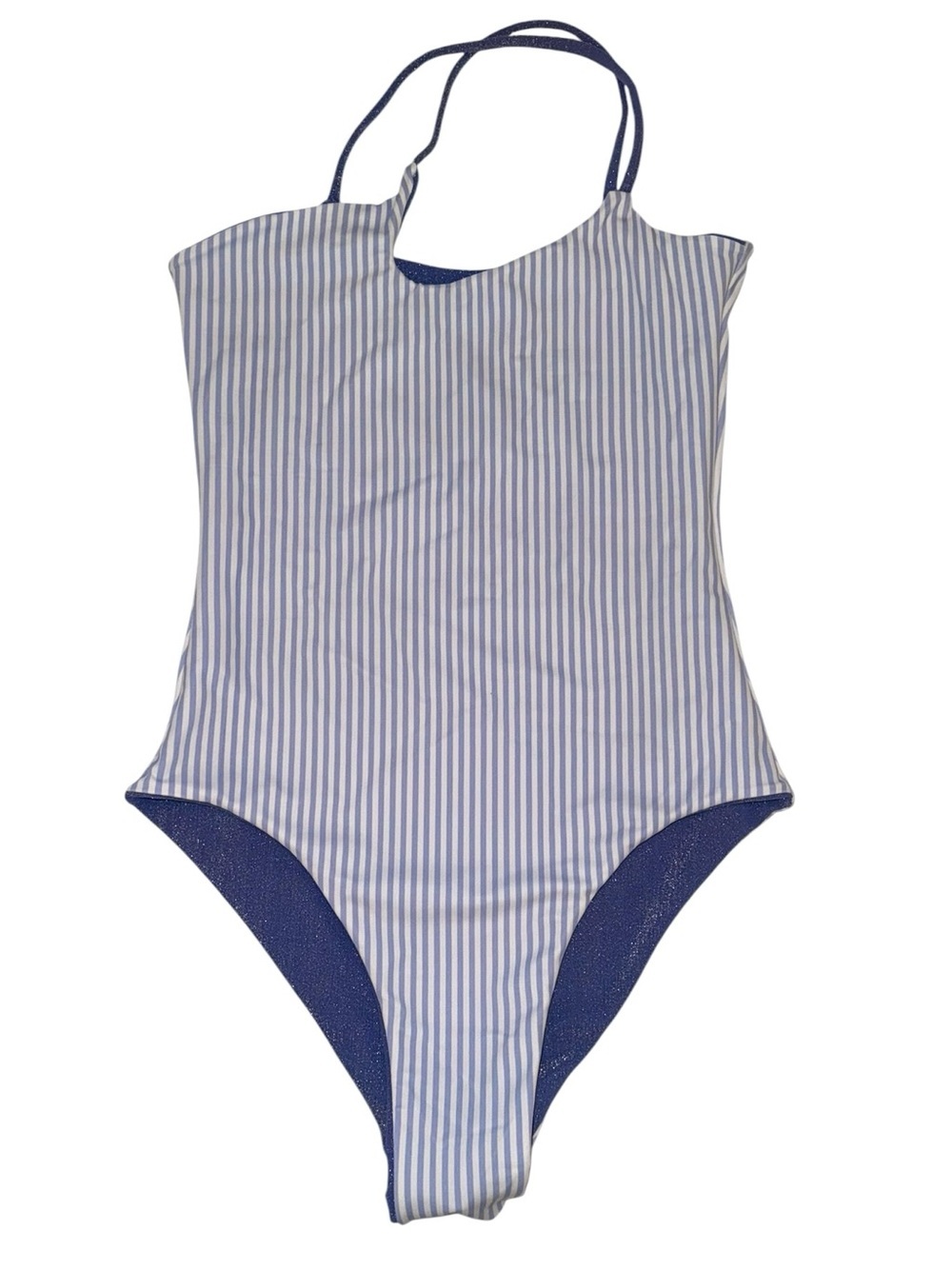 Reversible Blue Stripe One Piece Swimsuit Sparkle Navy Fits Like Med - Picture 2 of 5